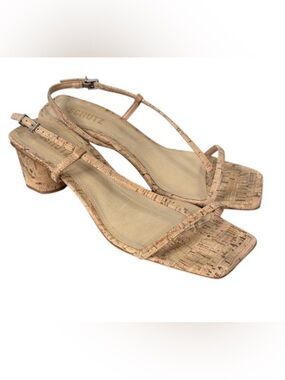Schutz Heloise Size 9 T Strap Block Heel Open Toe Cork Sandals